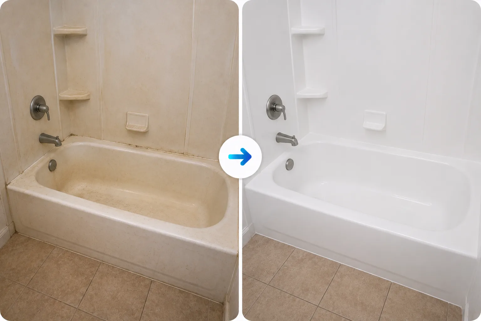 Clawfoot tub refinishing before and after by BathMasters on the Gulf Coast