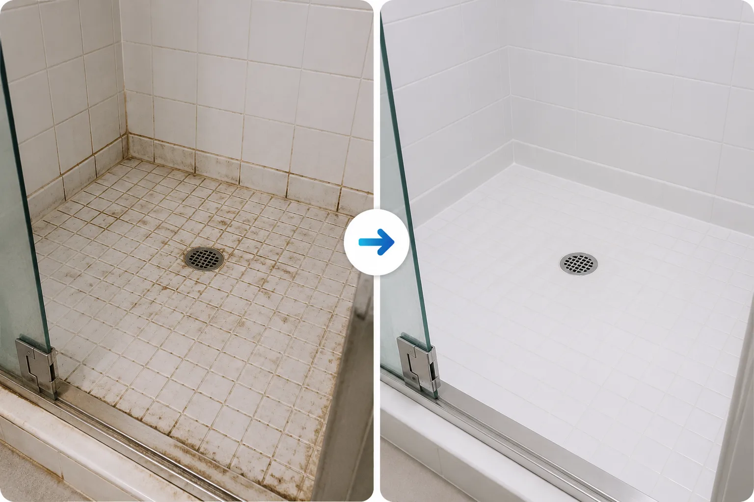 Shower refinishing before and after by BathMasters on the Gulf Coast