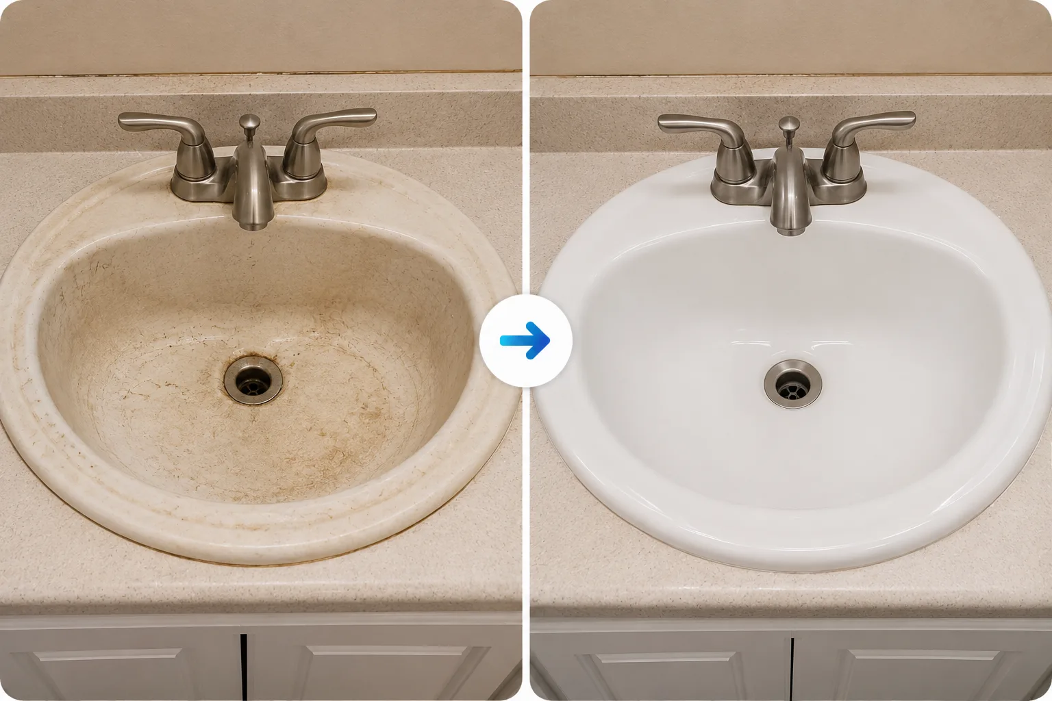 Bathroom sink refinishing before and after by BathMasters on the Gulf Coast